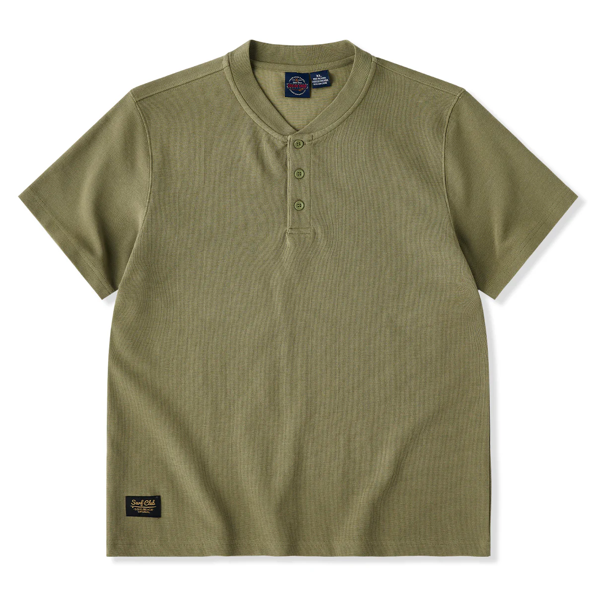 ワンポイントタグ入り　3つボタンワッフルヘンリーネックTシャツ - Image 2