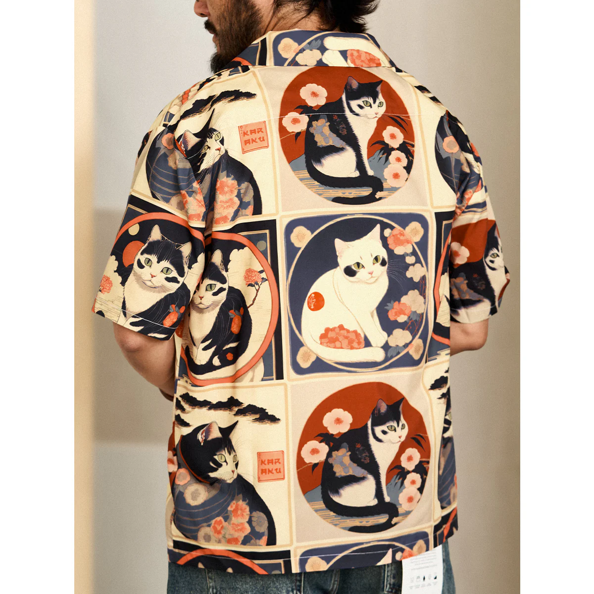 明治時代の猫 総柄 浮世絵風アロハシャツ - Image 10