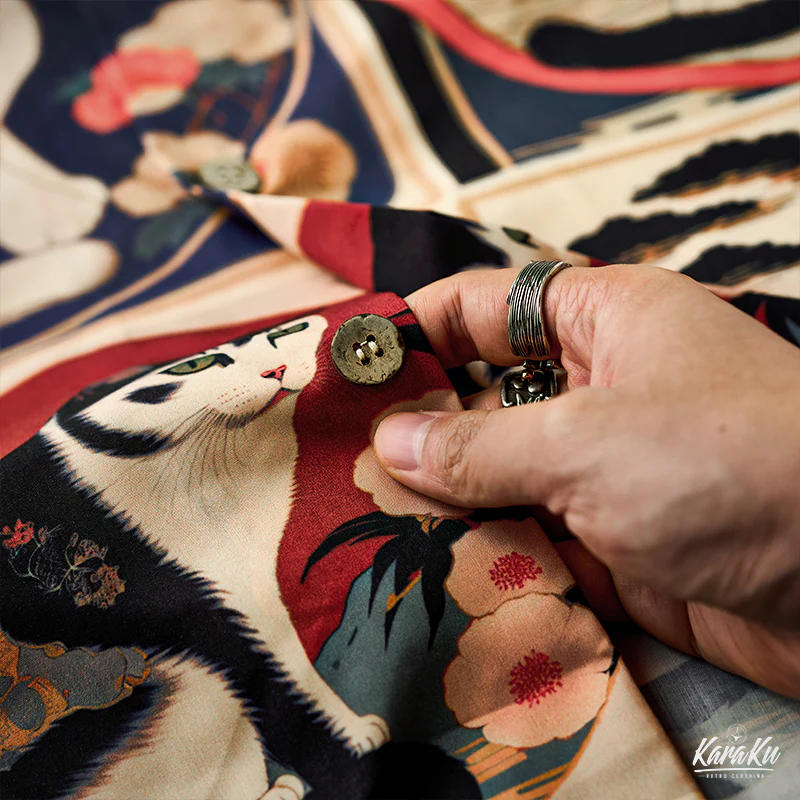 明治時代の猫 総柄 浮世絵風アロハシャツ - Image 14