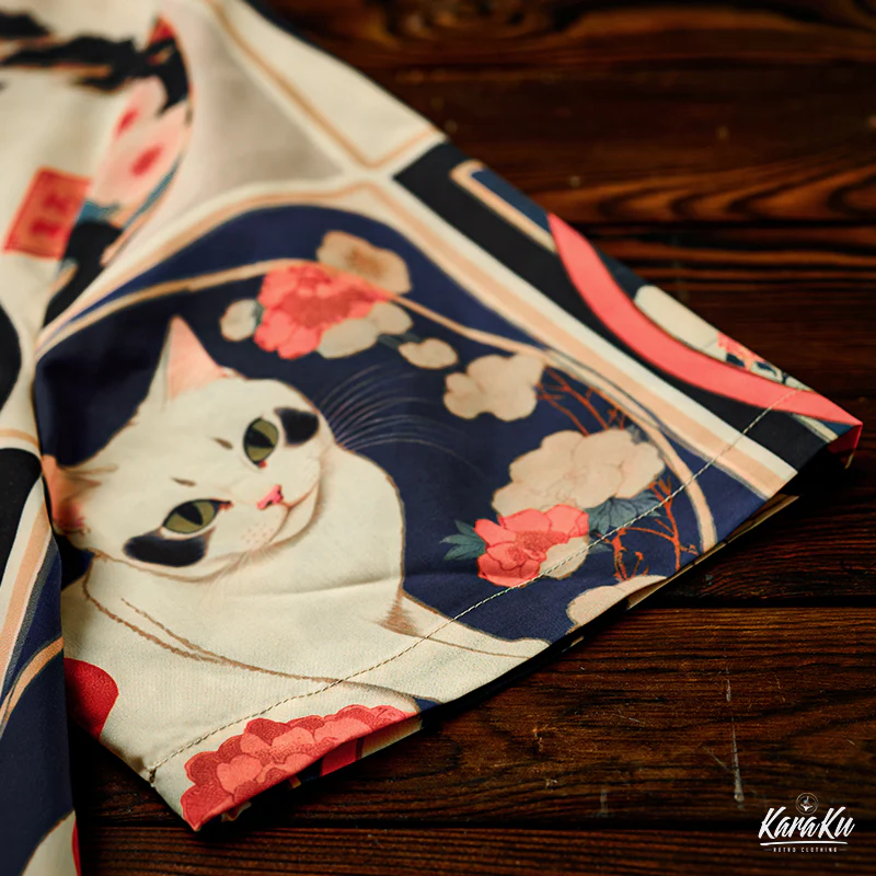 明治時代の猫 総柄 浮世絵風アロハシャツ - Image 15