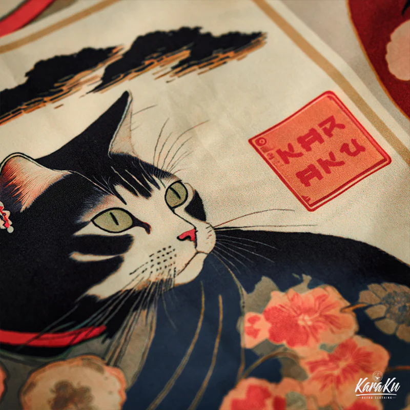 明治時代の猫 総柄 浮世絵風アロハシャツ - Image 17