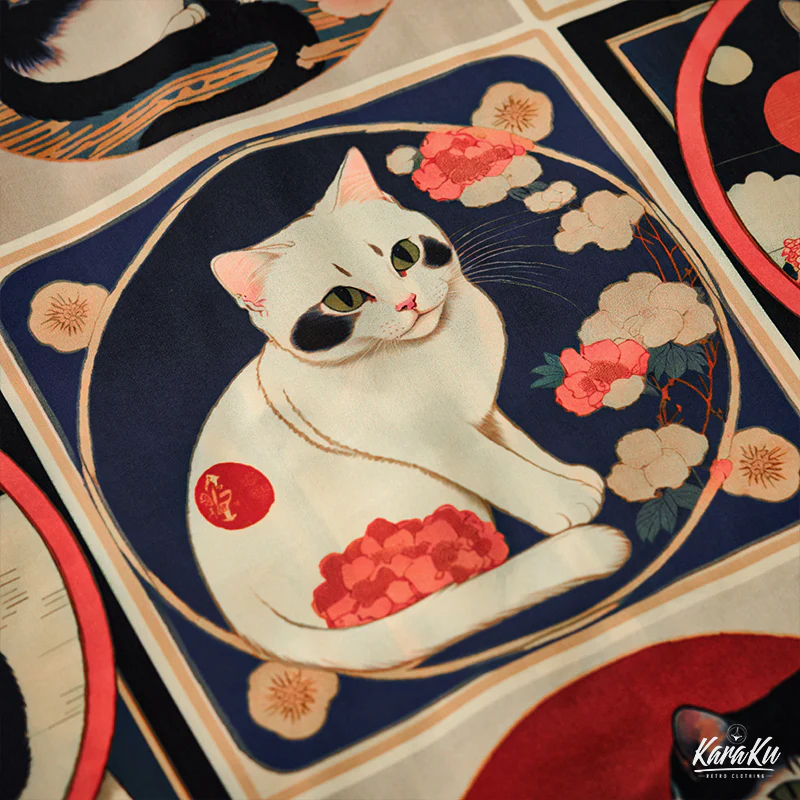 明治時代の猫 総柄 浮世絵風アロハシャツ - Image 18