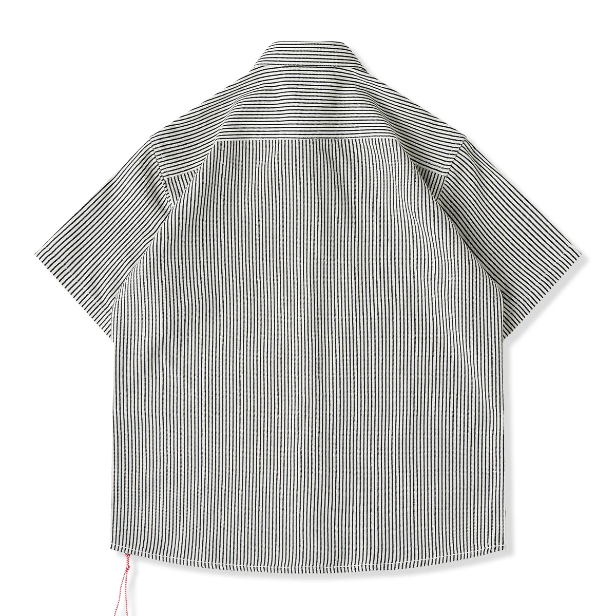紅白ヒモ付き　「Karaku」刺繡ロゴ 先染めストライプ半袖シャツ - Image 2
