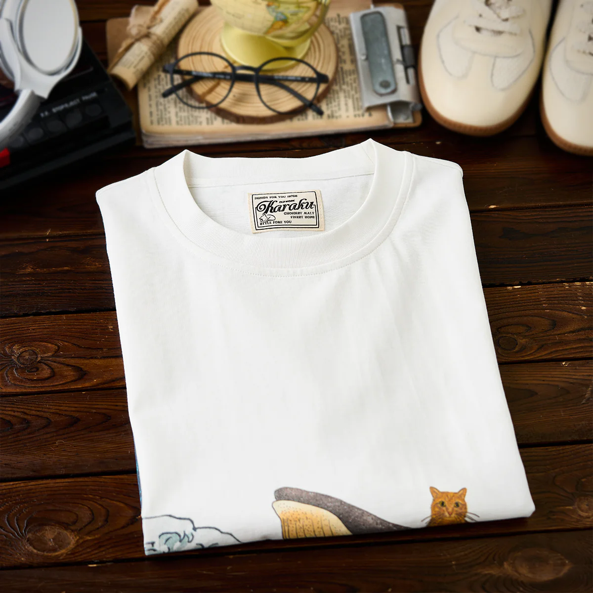 「KaraKuｘ365CAT.ART」鯨と泳ぐ猫　浮世絵柄コットンTee - Image 5