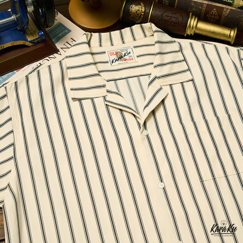 トリプルストライプ柄 オープンカラーワークシャツ - Image 4