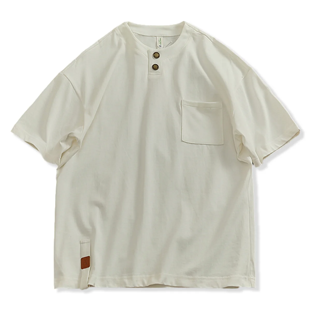 襟・ポケット異素材コンビ　ヘンリーネックＴシャツ - Image 3
